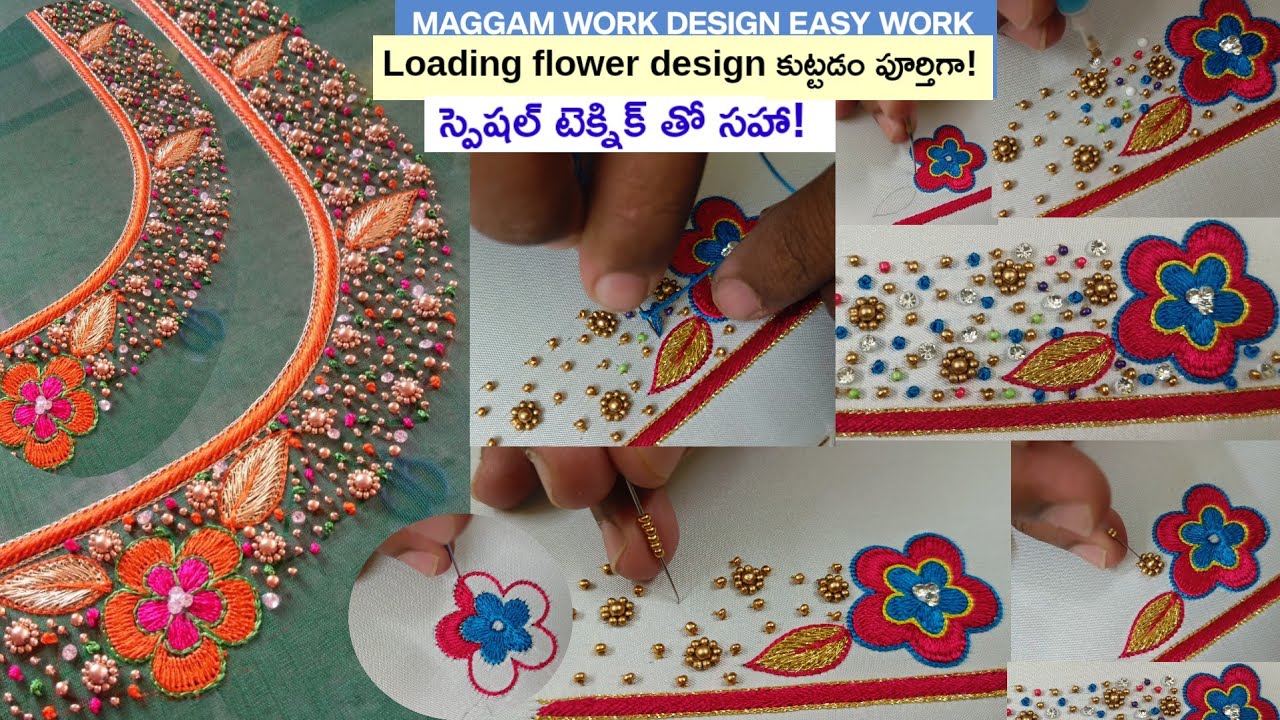 MAGGAM WORK DESIGN BLOUSE LOADING FLOWER STITCH ON CLUMSY WORK || AARIWORK 
