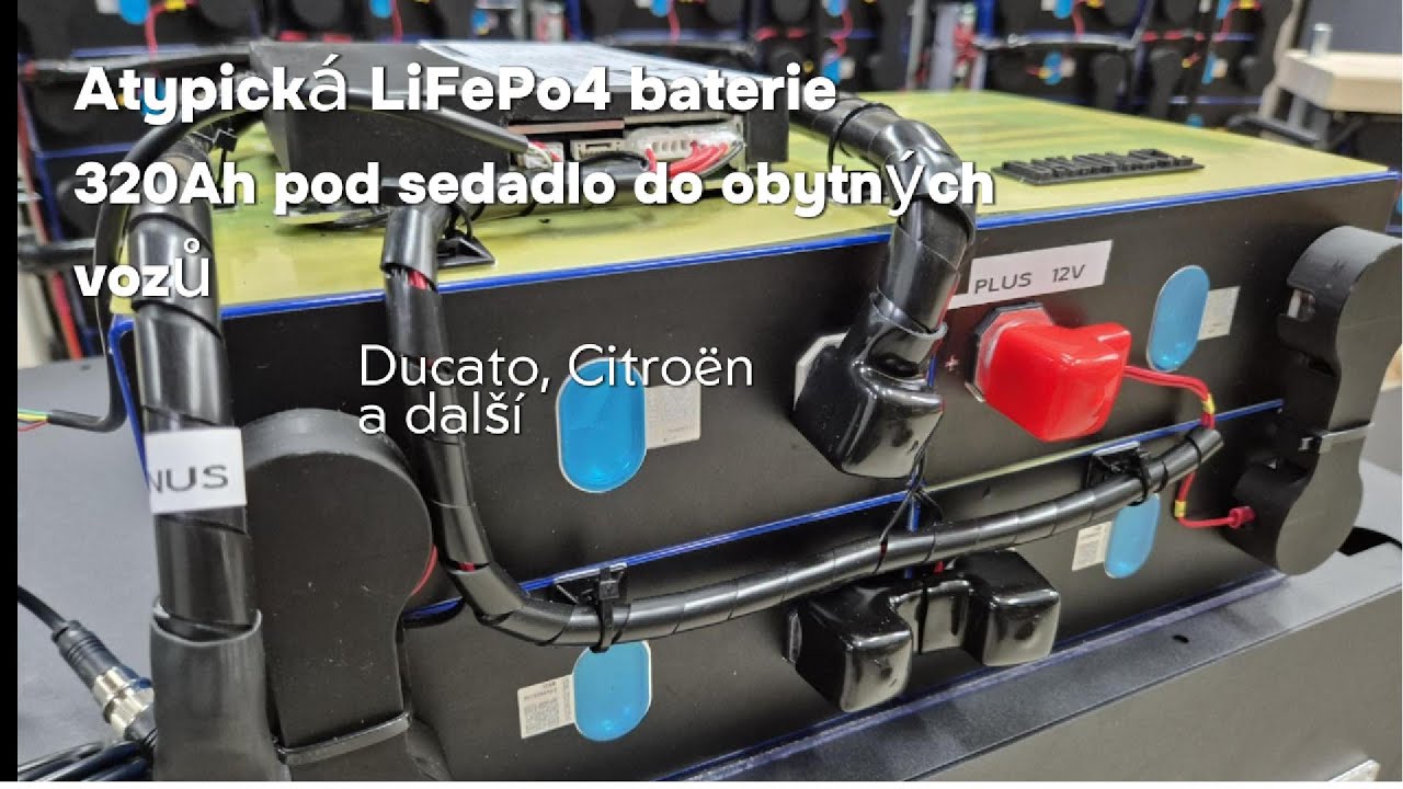 Vysoká kapacita a atypická výška LiFePo4 baterie 12.8V/320Ah pod sedadlo do obytných vozů.