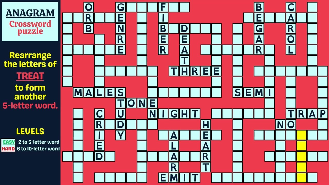 Solve 50 Anagram Words to Complete the Crossword Puzzle