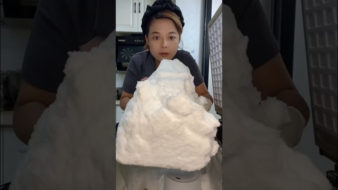 Her satisfying soft freezer frost eating asmr🧊 #freezerfrost #frostbites #softice #asmr #viralshorts