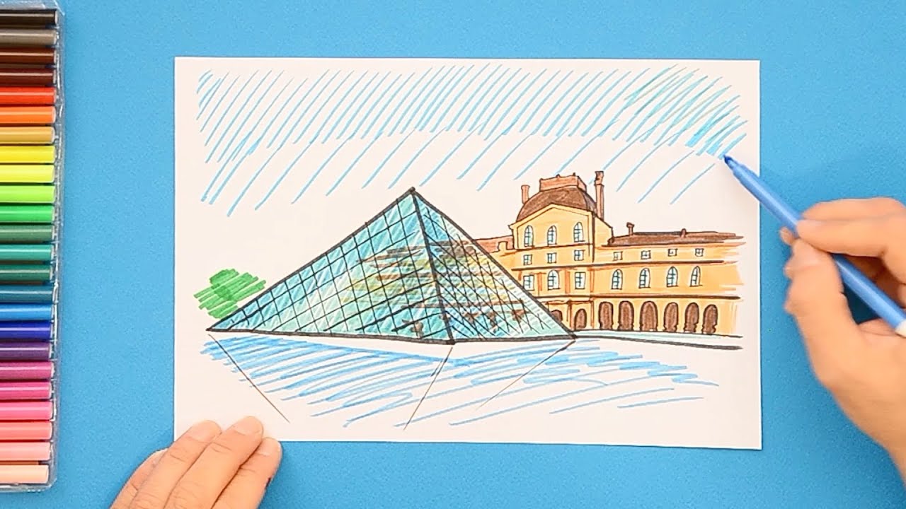 How to draw the Louvre Museum, Paris