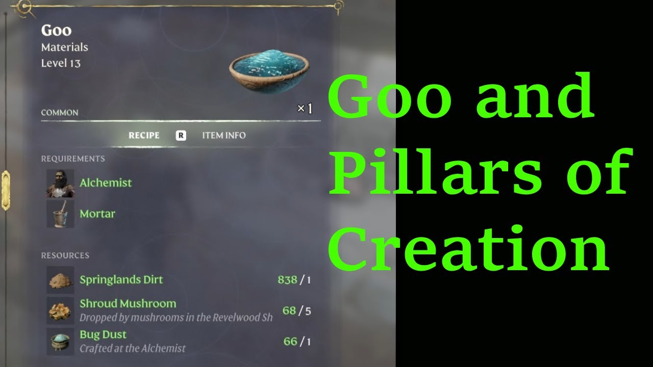 Enshrouded Figuring out how to make Goo and Masonry Tools Location