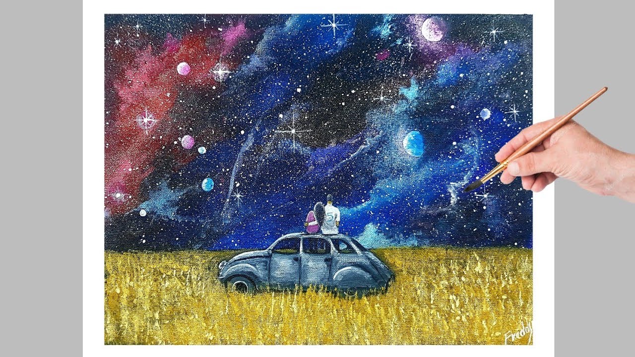 como pintar una  galaxia con acrilicos paso a paso.✨#20