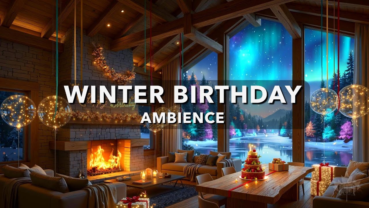 10-Hour Winter Birthday Ambience  Cozy Fireplace Cabin ❄️ Snowfall & Relaxing Music