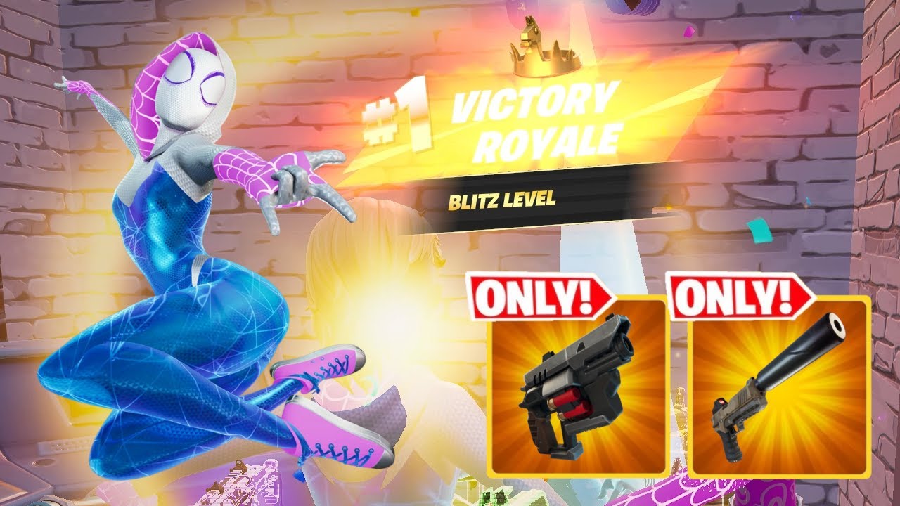 Pistol Only Challenge! 13 Eliminations with Pickaxe Finish! Blitz Royale as Spider-Gwen!