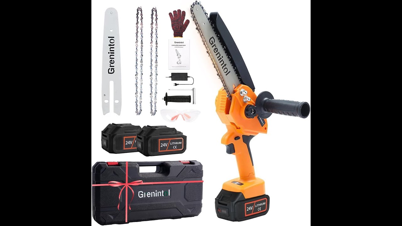 Grenintol Mini Motosega Batteria 8 Pollici 1000W 6000mAh/24V Oliatore Automatico Blocco di Sicurezza