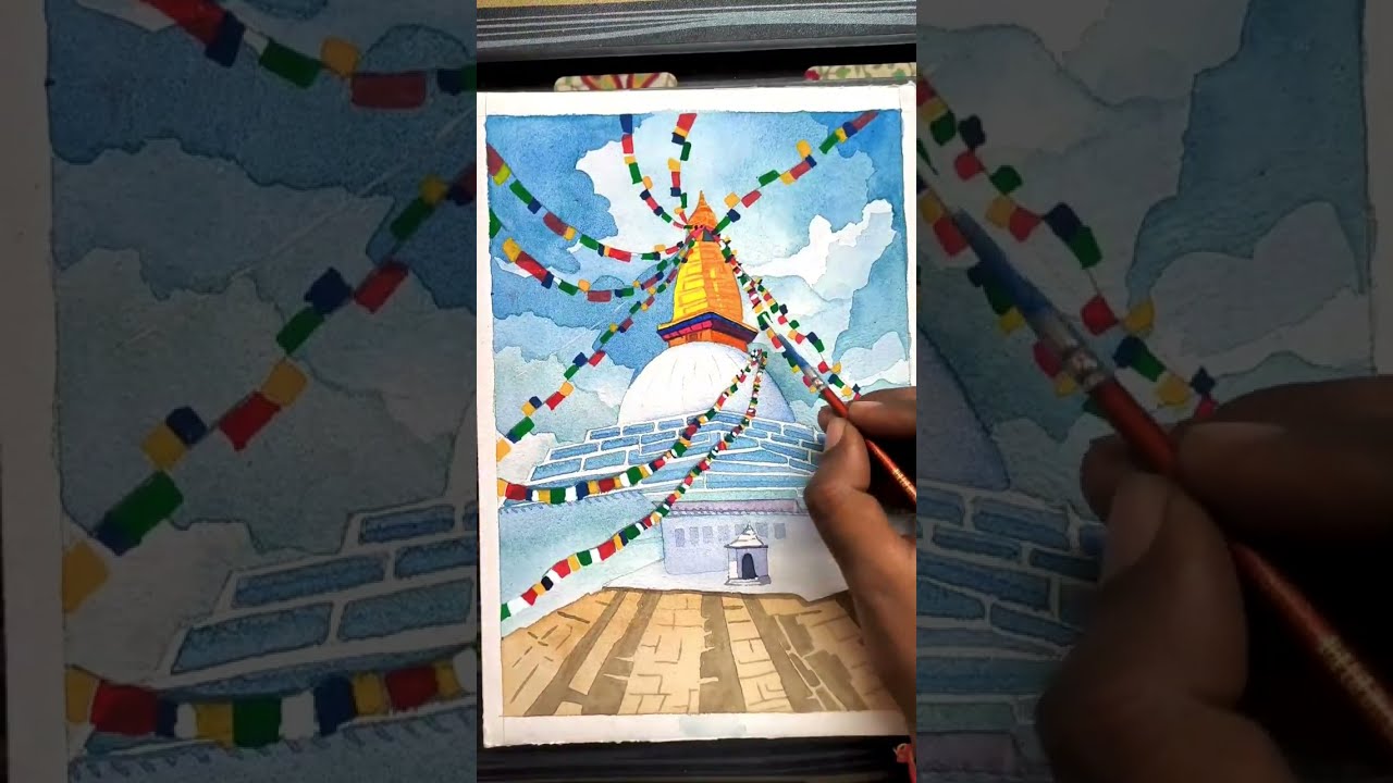 Easy watercolor tutorial for beginners l Budha stupa Kathmandu Painting by Pankaj Varma
