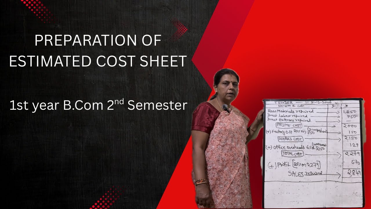 3. COST ACCOUNTING - PREPARATION OF ESTIMATED COST SHEET. 1st Year B.Com2nd semester.