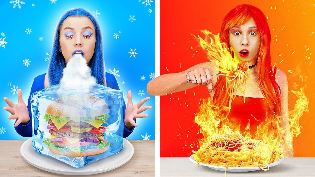 ❄️ HOT VS COLD CHALLENGE🔥Fire VS Frozen 🧊 Girl & Food Challenge 🔥 123 GO!