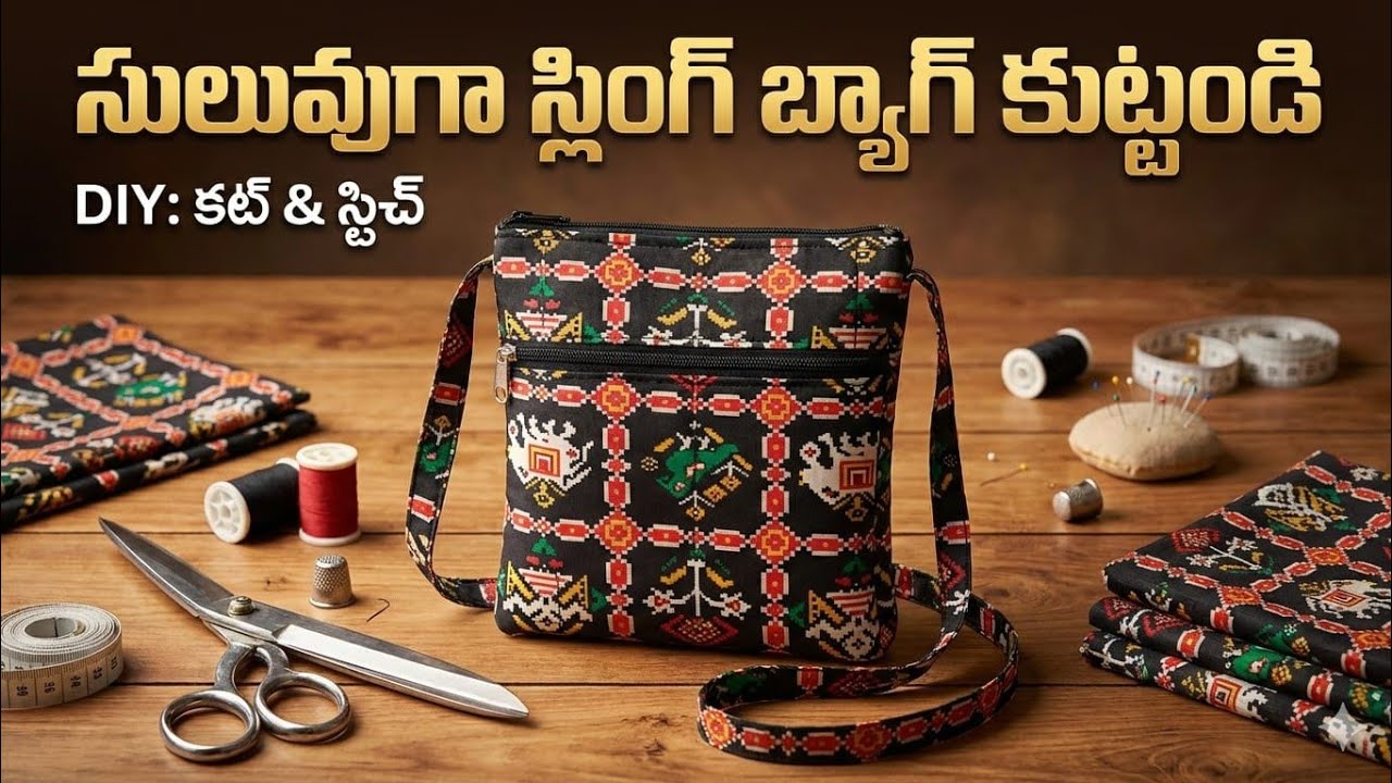 DIY Stylish Sling Bag Cutting and Stitching in Telugu | Easy Side Bag Making at Home 👜