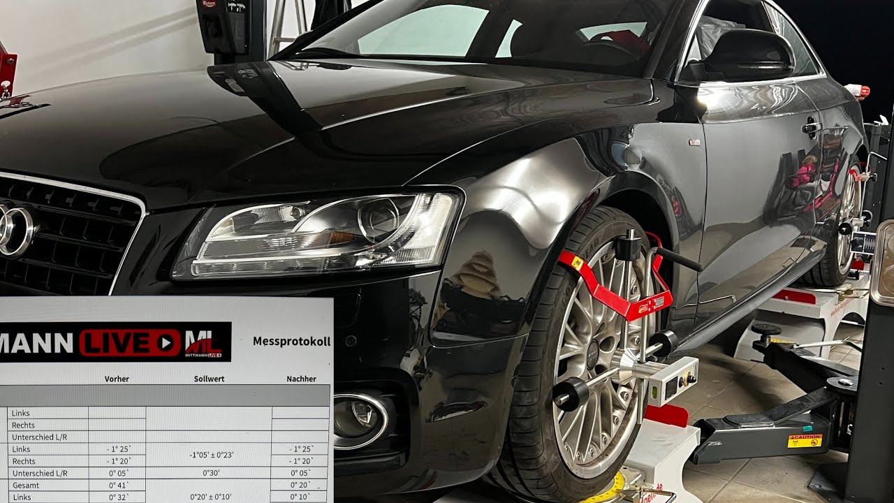 Audi A5 bekommt einen Ölwechsel, neue Tragegelenke, Luftfilter, Innenraumluftfilter, Achsvermessung