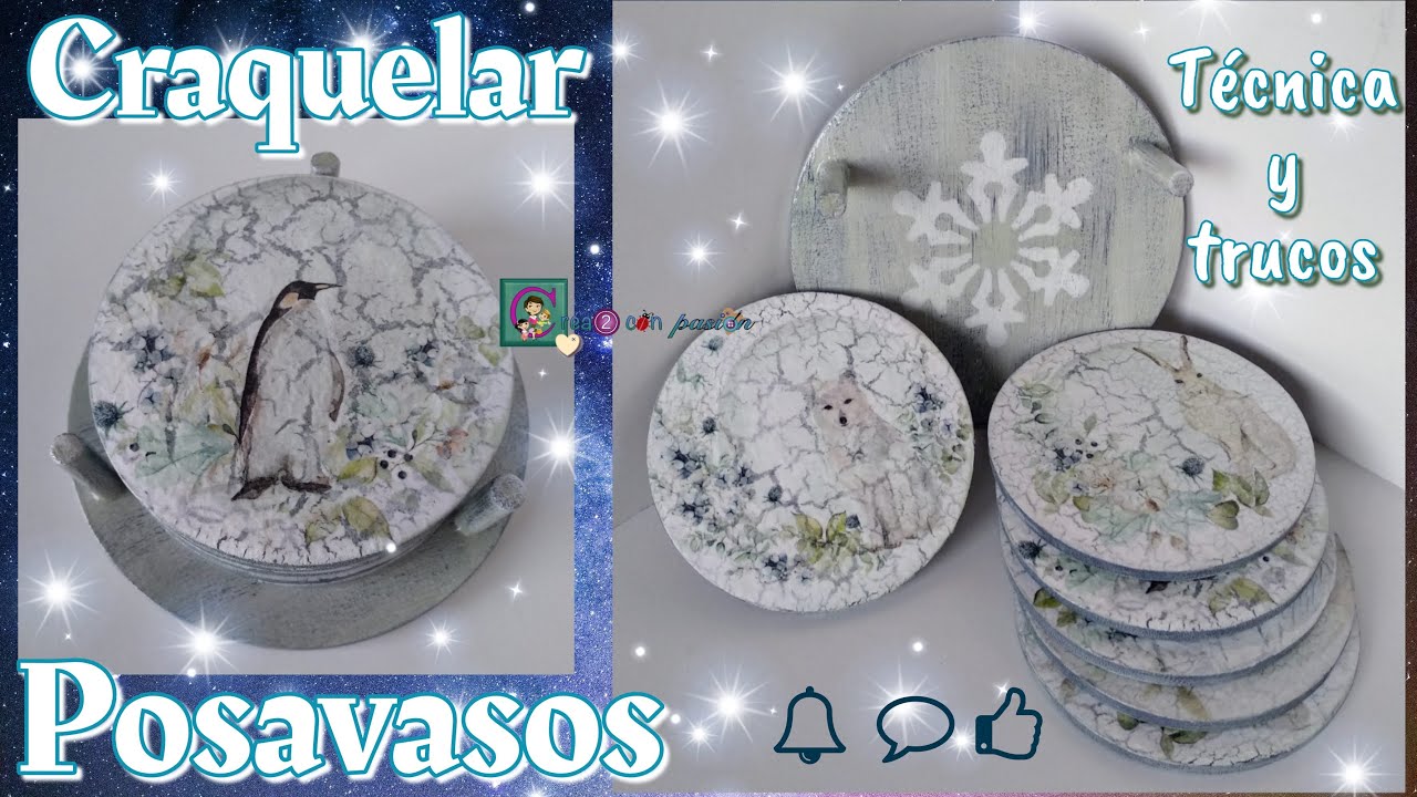CRAQUELADO, DECOUPAGE Y PAPEL DE ARROZ EN POSAVASOS. DIY COASTERS. Técnica y trucos para craquelar
