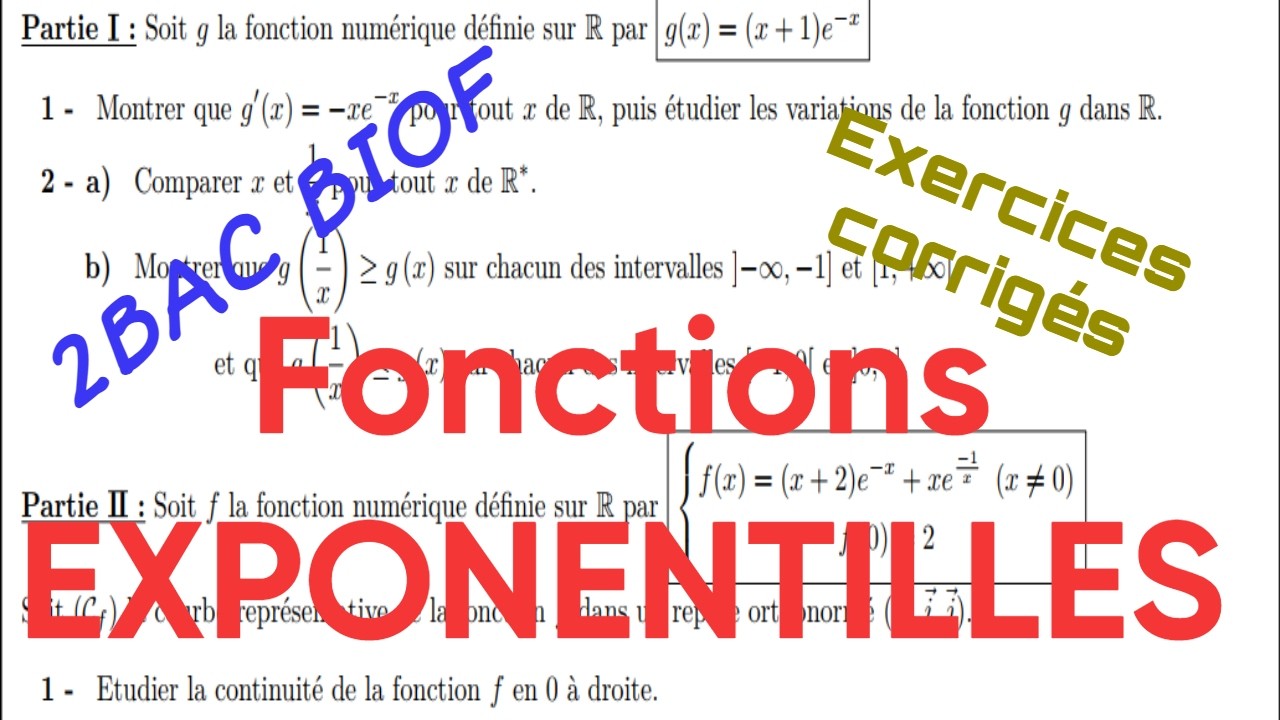 Problème ''fonction exponentielle'' 2 bac تصحيح مسألة رائعة  في الدالة الاسية