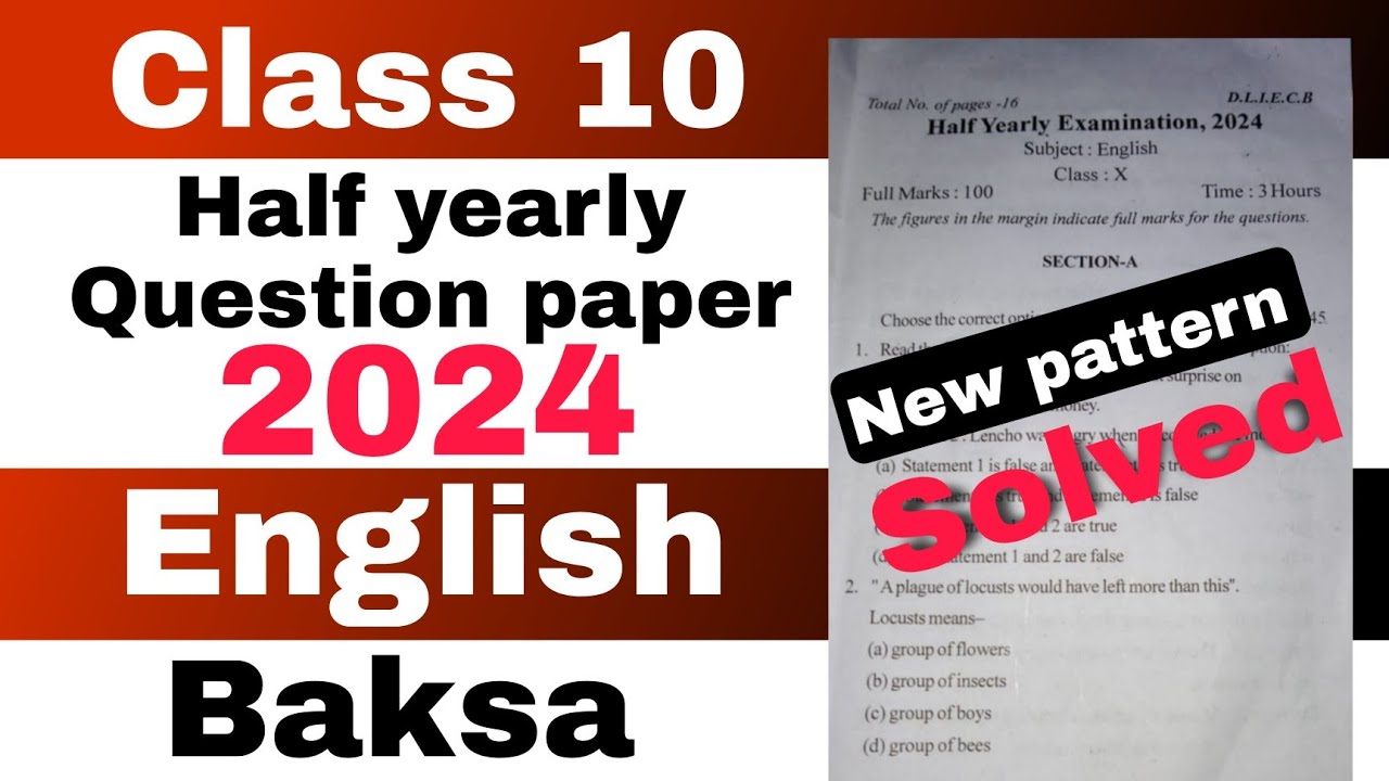 Class 10 Half yearly English question paper 2024 Baksa dist solutions SEBA