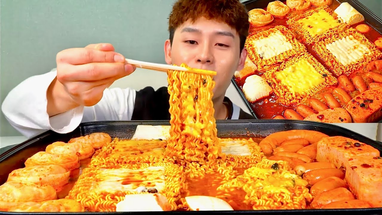 ASMR 보글보글 순두부열라면🍜왕만두 킬바사소세지 통스팸 토핑먹방~!! Spicy Cheese Noodles With Kielbasa Sausage Spam MuKbang~!!