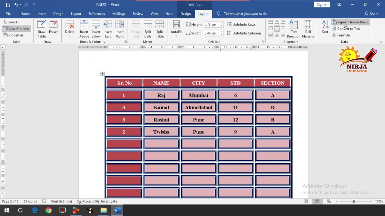 Tutorial 3 Layout Tab Of Tables  In Ms Word