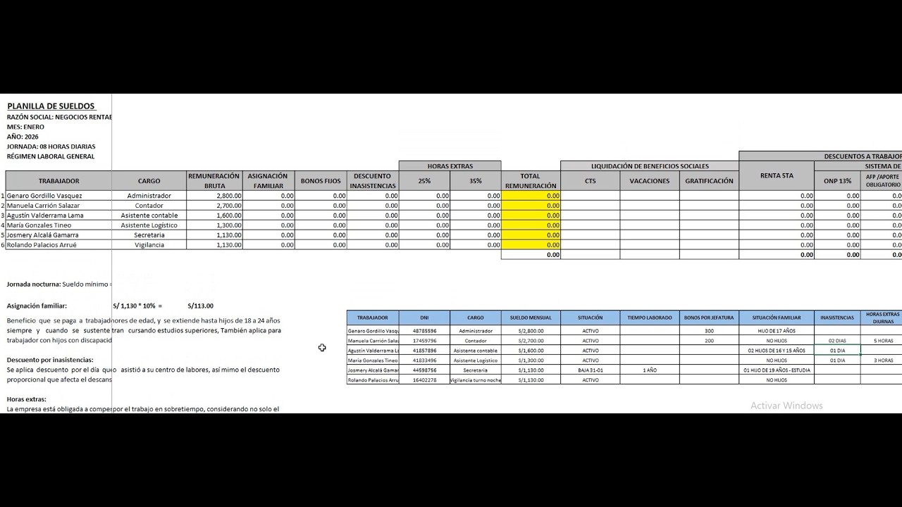 PLANILLA DE SUELDOS R.G. 2026 - PASO A PASO