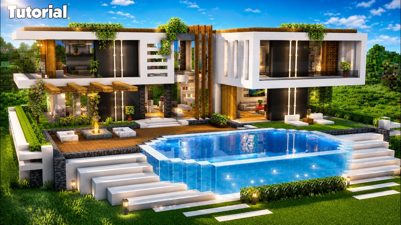 Minecraft: How to Build a Modern House Tutorial (Easy to Follow) #87 - Interior in Description!