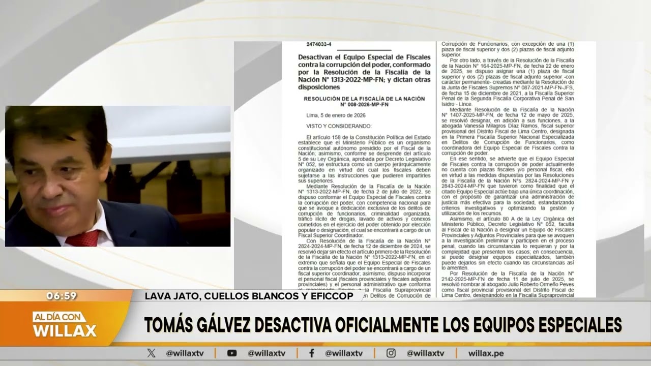 Al D&iacute;a con Willax - ENE 06 - TOM&Aacute;S G&Aacute;LVEZ DESACTIVA OFICIALMENTE LOS EQUIPOS ESPECIALES | Willax