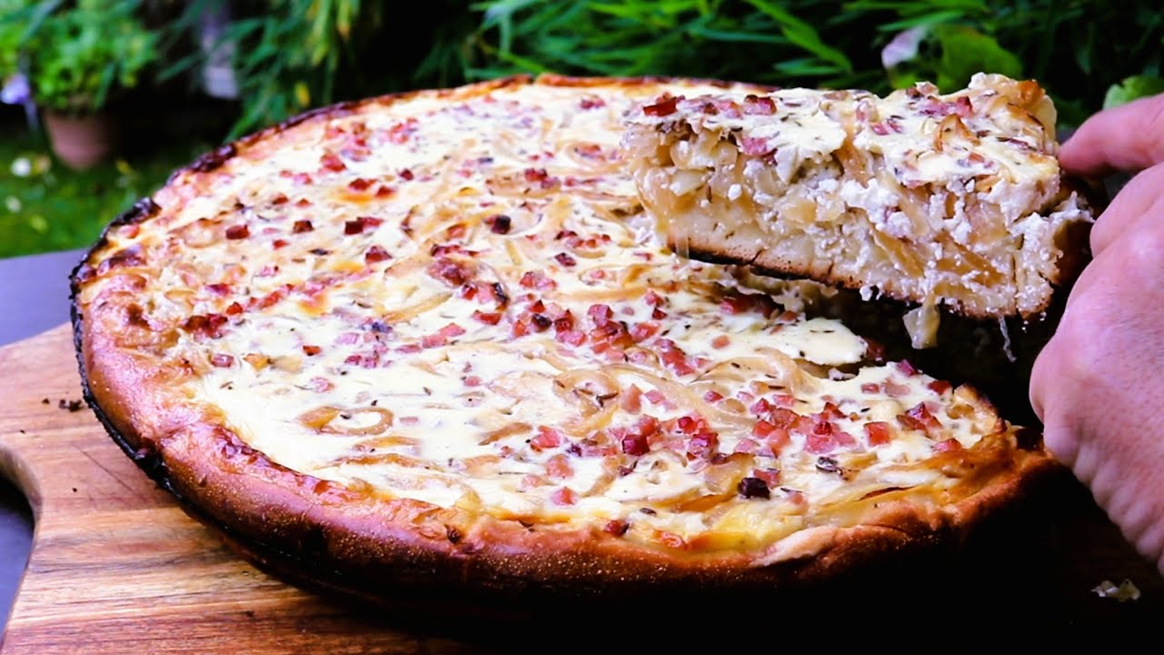 Laugenbrezen Zwiebelkuchen aus der Pfanne
