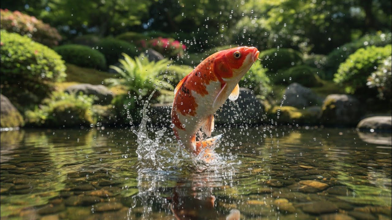 Crystal Clear Pond 🌊🐟 Fish Jumping in Garden | 4K Ultra Realistic Water Sounds (No Music)
