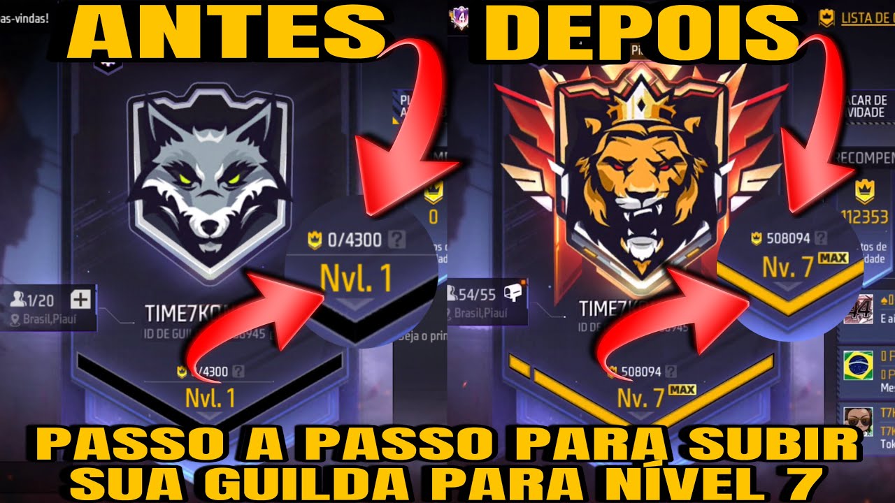 REVELEI O SEGREDO PARA SUBIR SUA GUILDA DO NÍVEL 1 PARA O NÍVEL 7 FREE FIRE-SISTEMA DE GUILDAS FF!!