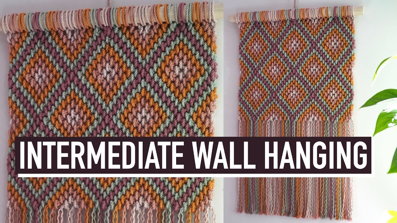 DIY Macrame Tutorial - Reverse Double Half Hitch Knot Full Wall Hanging with Diamond Pattern!