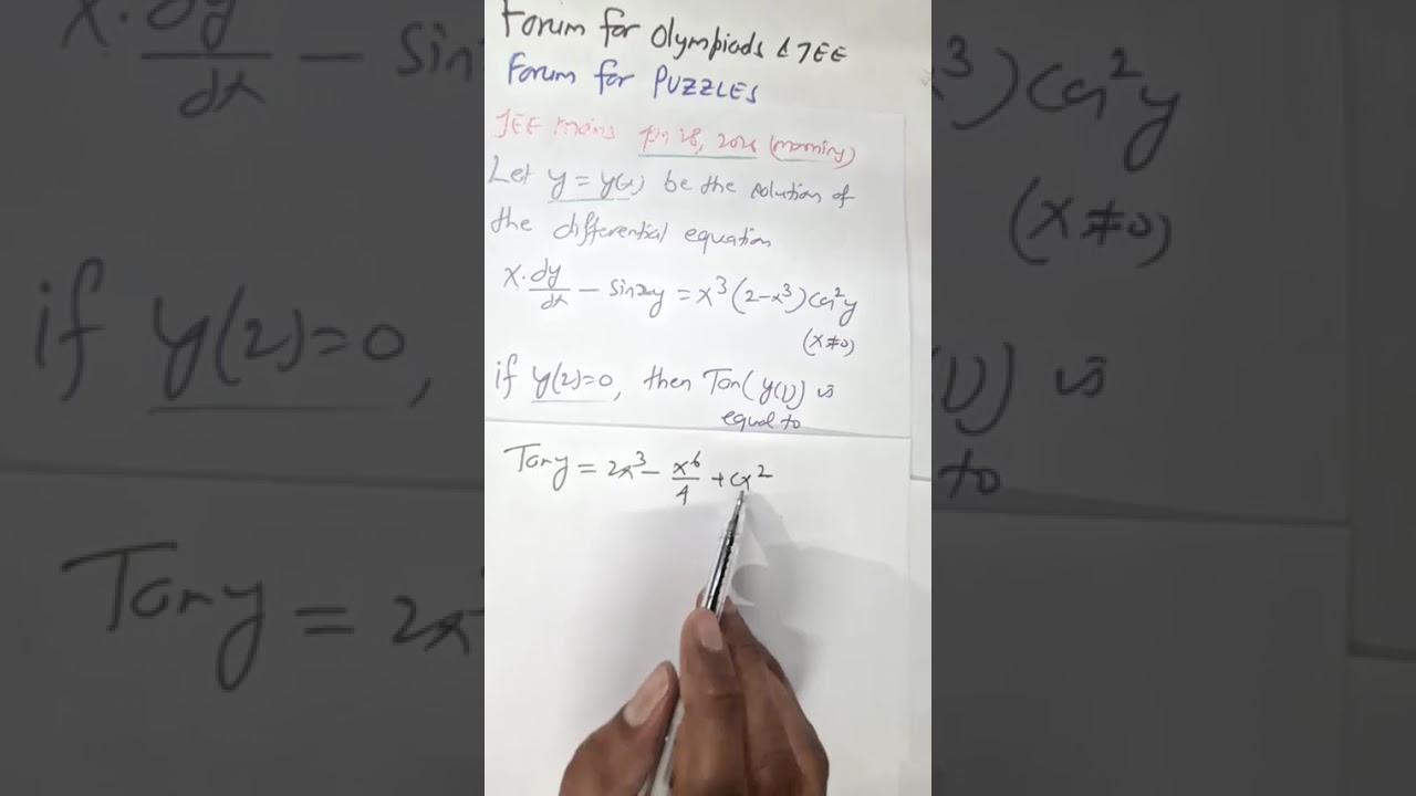 JAN 28 2026 M Let Y=Y(x) be solution of differential equation X(dY/dX)-Sin2Y=X³(2-X³)Cos²Y..