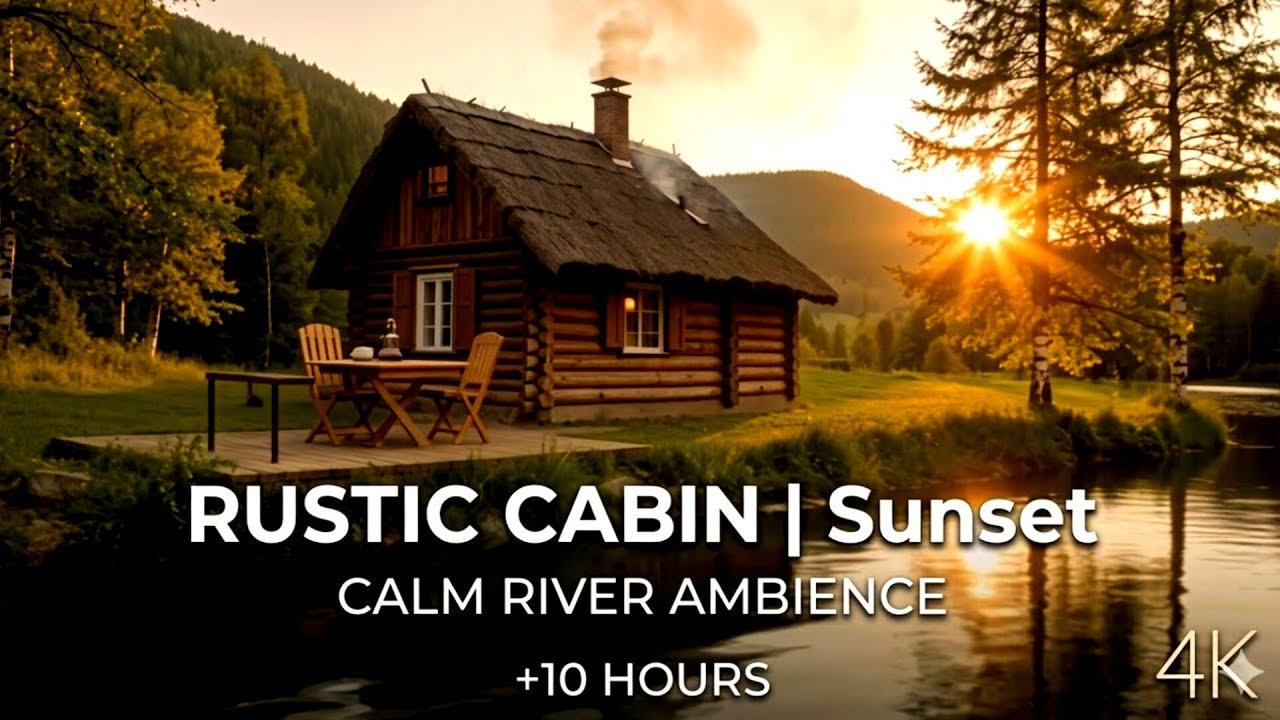 Rustic Cabin at Sunset 🌿 | Calm River Ambience (+10 Hours) 
