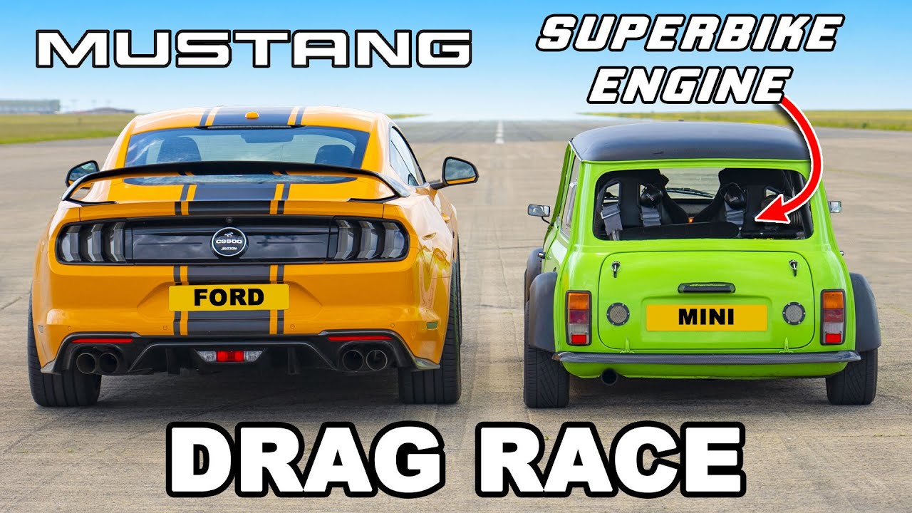 Ford Mustang V8 v Hayabusa-powered Mini: DRAG RACE