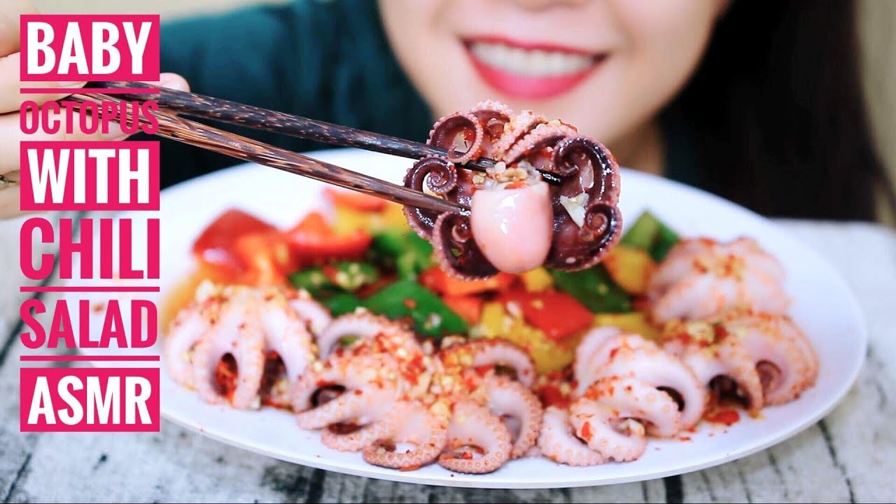 ASMR Baby octopus x chili salad , Eating sound | LINH-ASMR