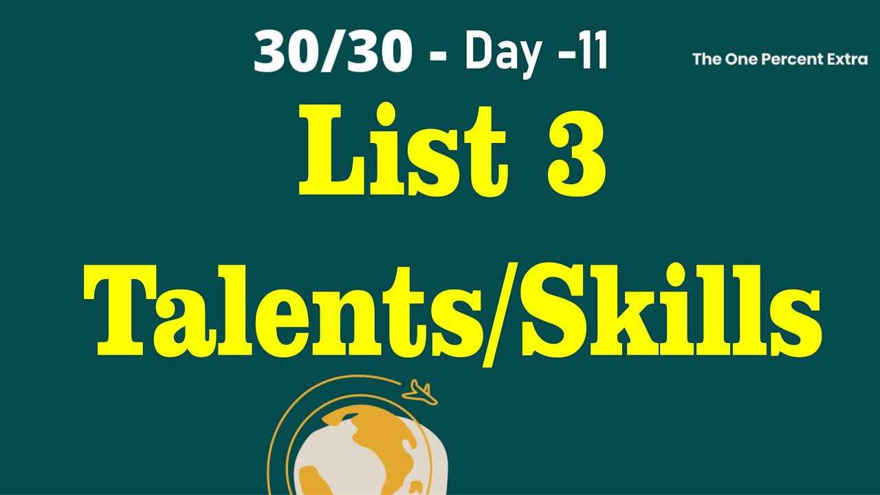 30 Days 30 Activities/ Day-11- List your 3 talents /#shyamalagandhimani #theonepercentextra