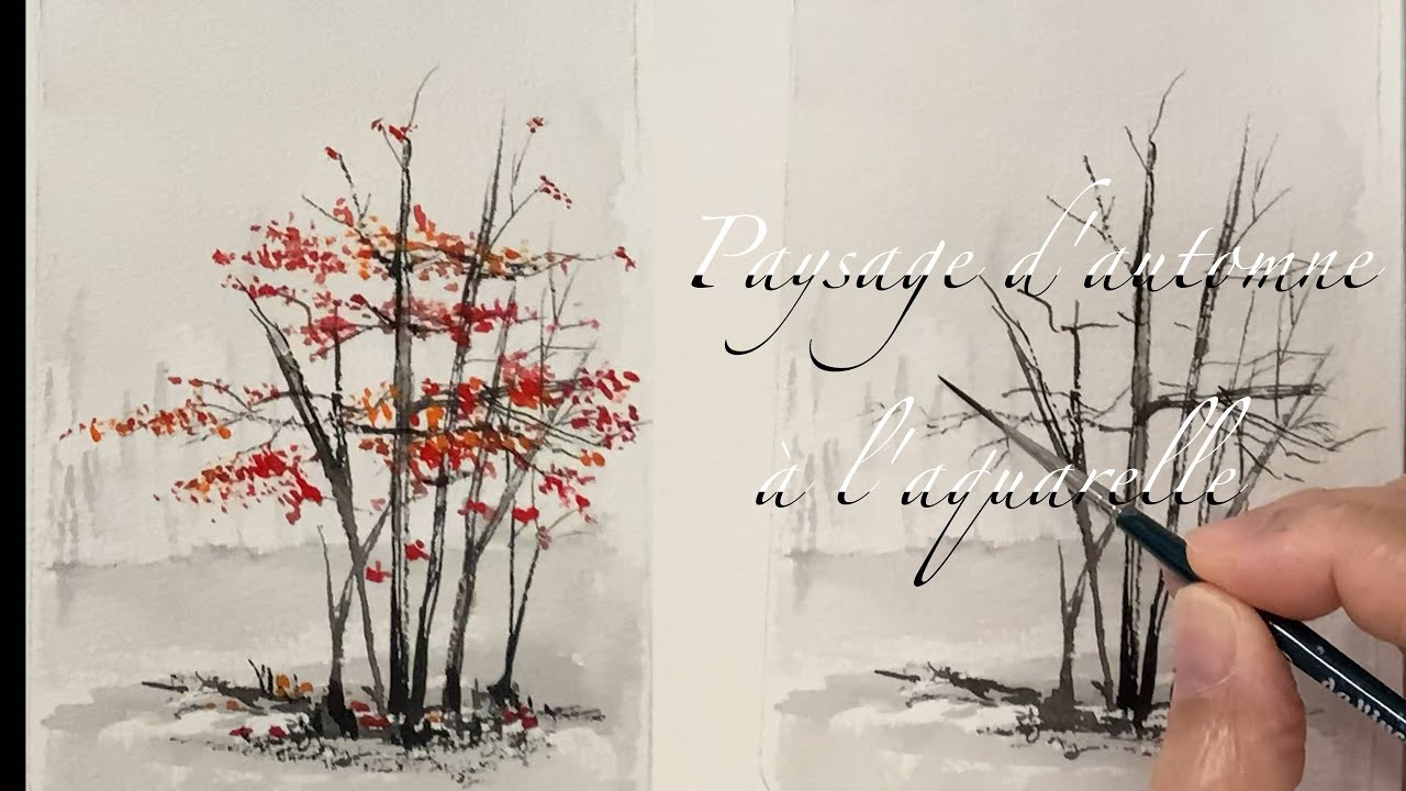 Урок акварели/Легкий осенний пейзаж акварелью/Акварельные деревья🍂