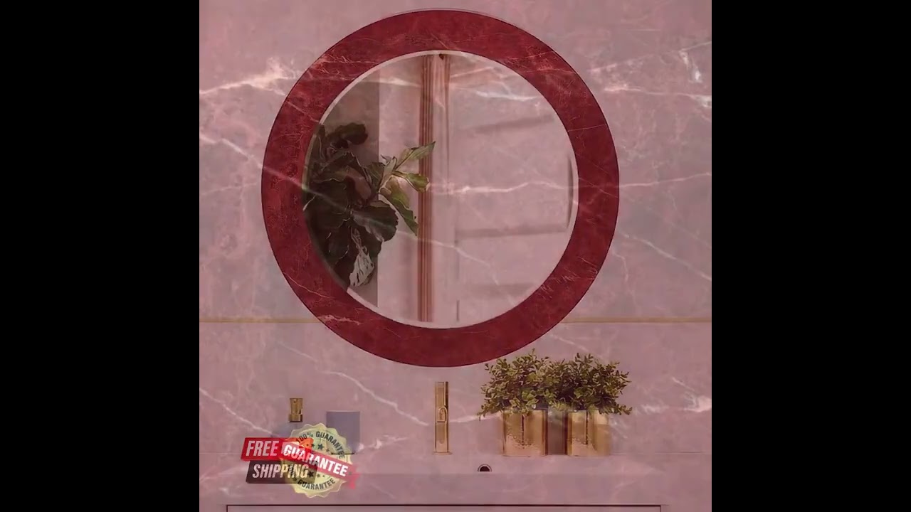 Luxury Red Marble Glass Wall Mirror | Modern, LED  Elegant 