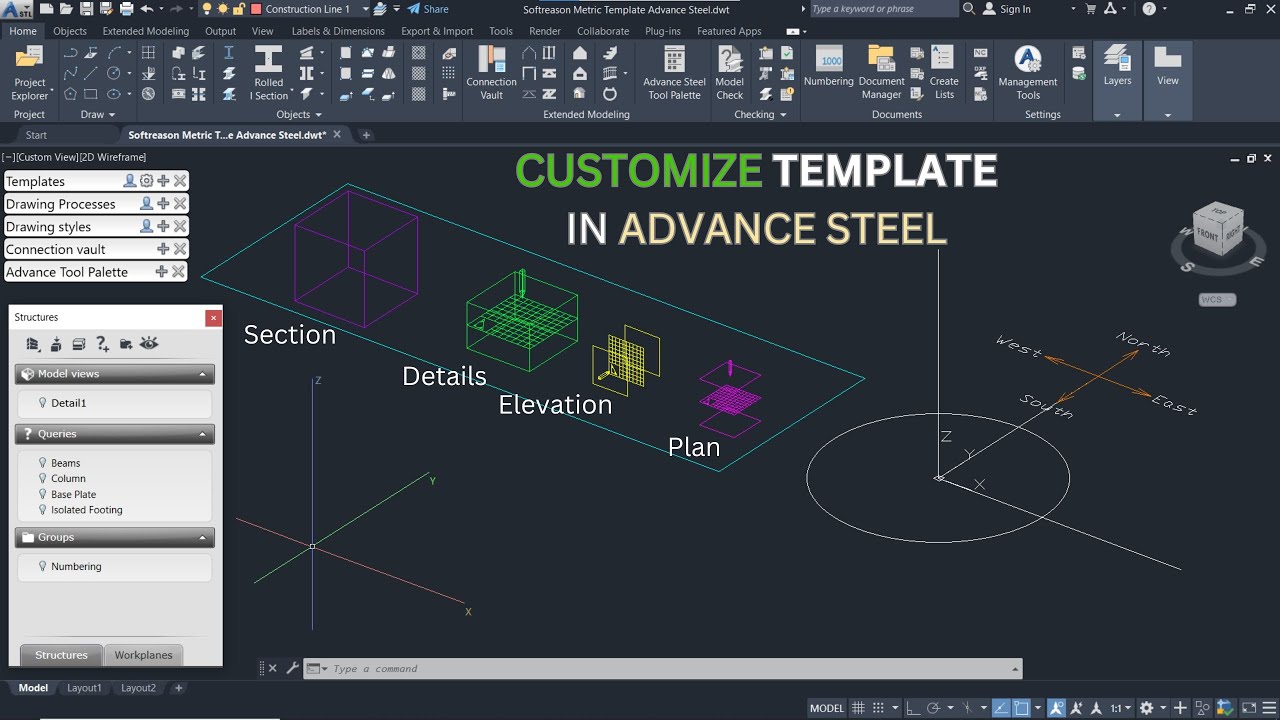 HOW TO CUSTOMIZE AUTODESK ADVANCE STEEL TEMPLATE BEGINNERS CAD TUTORIAL FOR DETAILS DRAWINGS #CAD