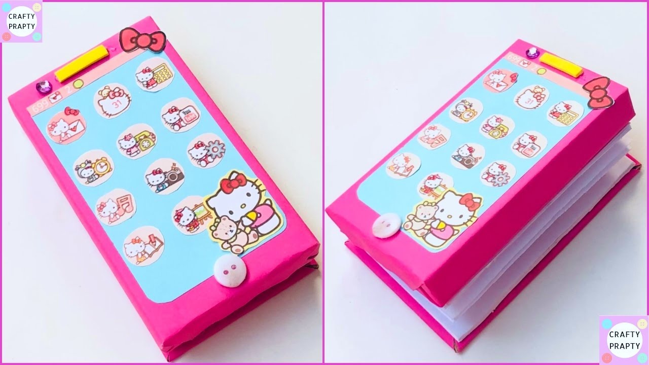 How to make Hello Kitty I phone  Notebook / DIY Hello Kitty Phone Notepad /School Supplies