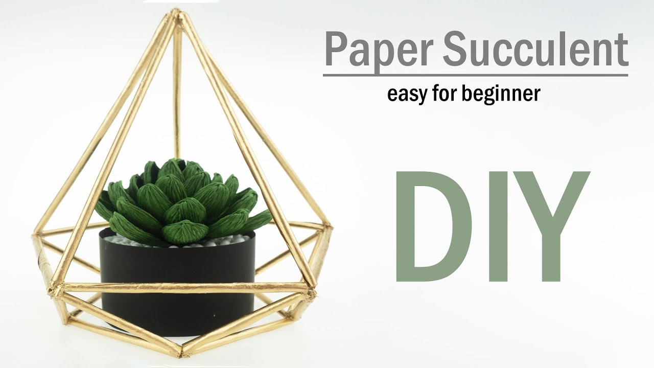 DIY Succulent from Crepe Paper and Geometric Frame | Easy Tutorial Craft | Home Decor
