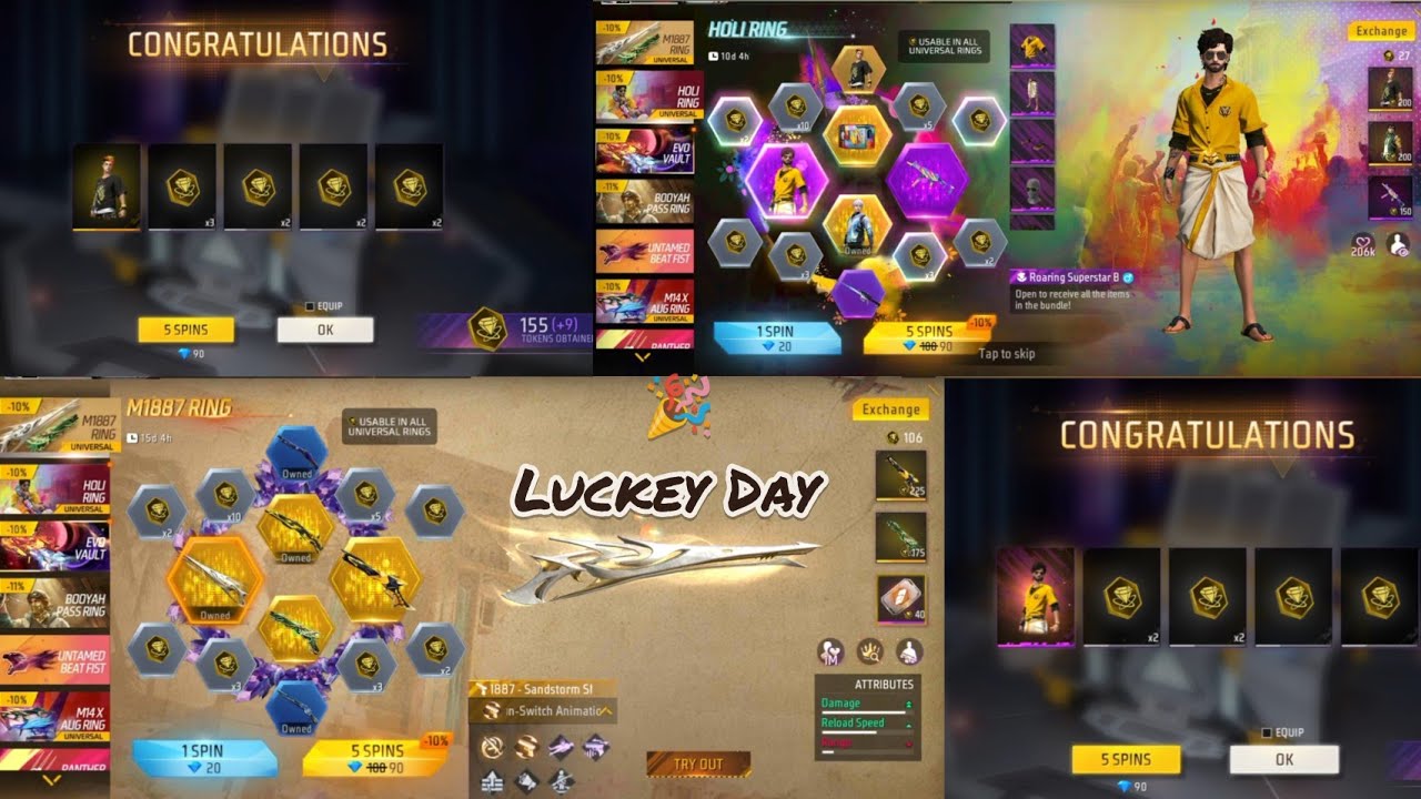 💥New M1887 event and 🤩Holi Ring Event in free fire 💥