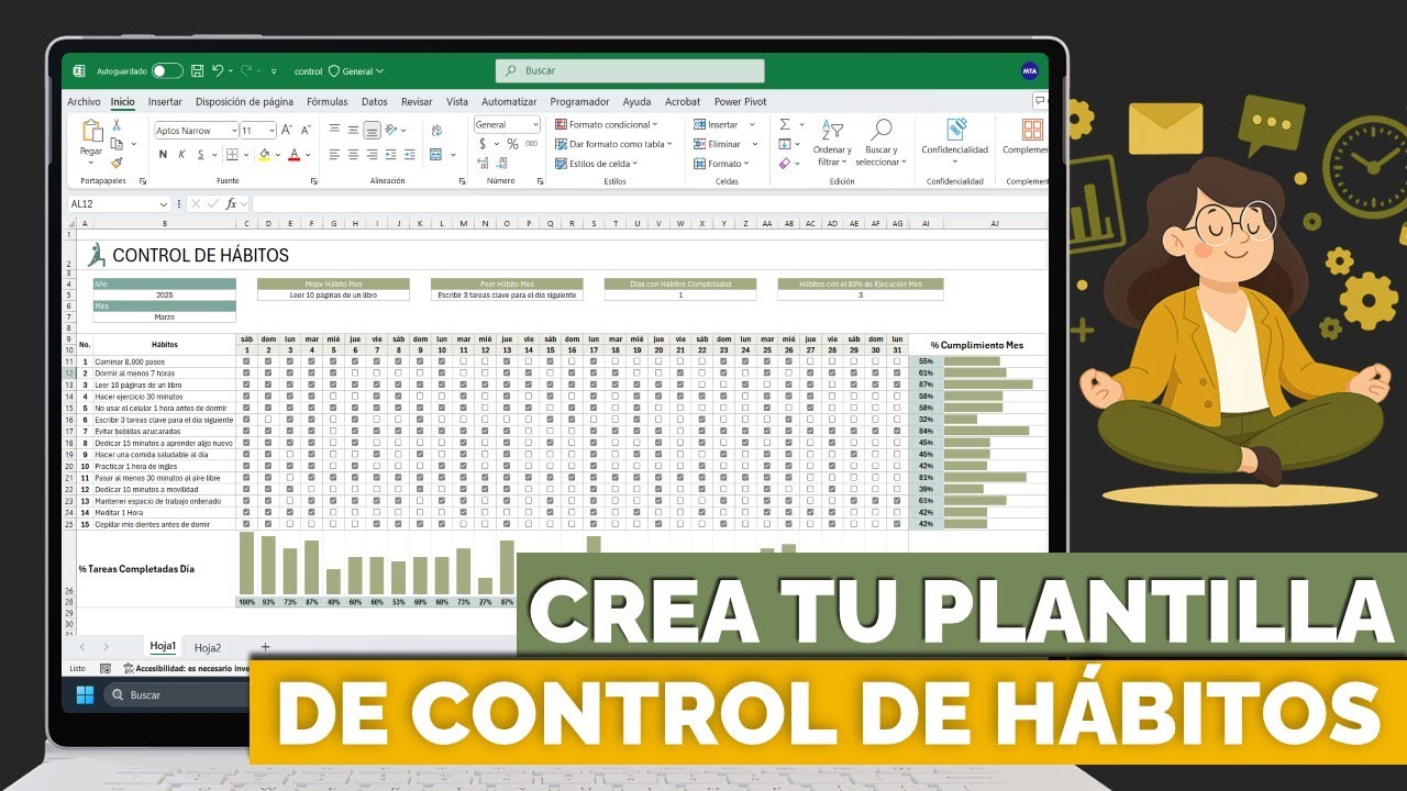 Seguimiento de Hábitos Inteligente y Visual en Excel: Calendario Dinámico + Indicadores Automáticos