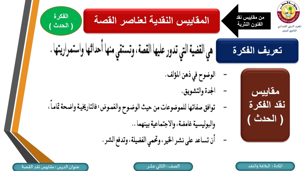 البلاغة والنقد- الثاني عشر- مقاييس نقد القصة- 15-4-2021