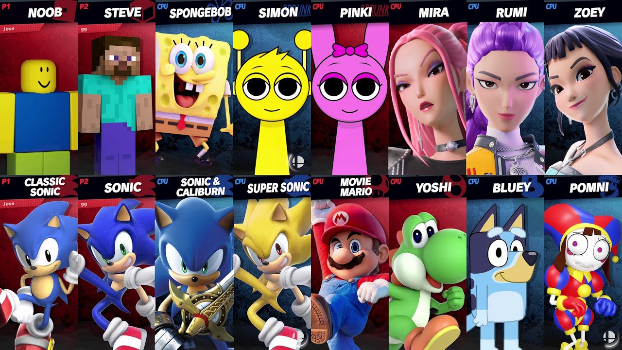 Sonic vs Mario vs Roblox vs Minecraft vs Fortnite vs KPop Demon Hunters | Super Smash Bros Ultimate