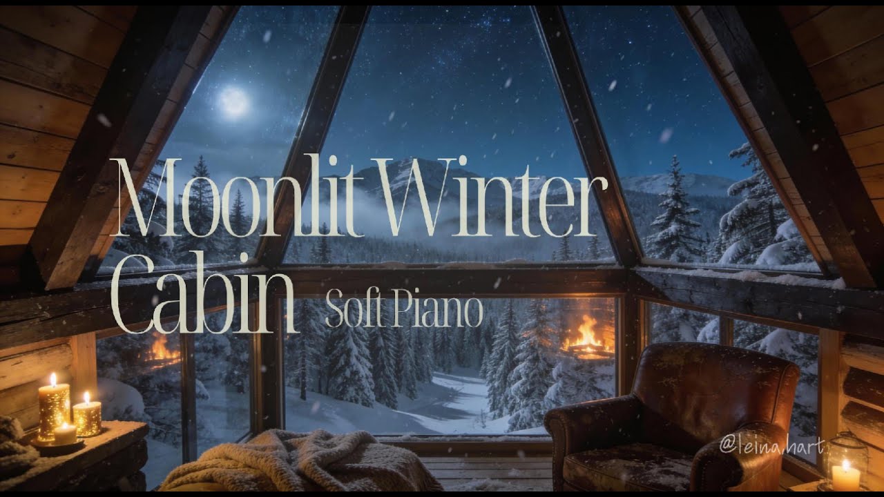 Moonlit Winter Cabin | Soft Piano & Ambient Nature Sounds