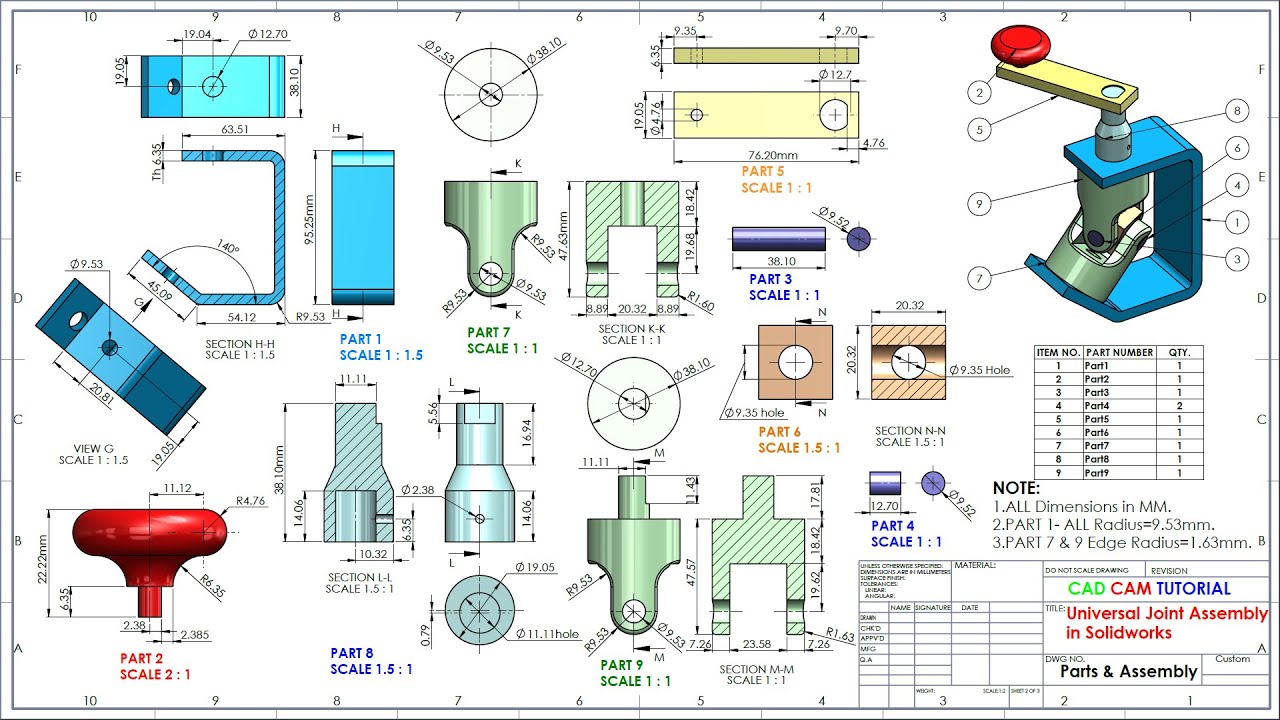 Universal Joint Parts & Assembly in Solidworks