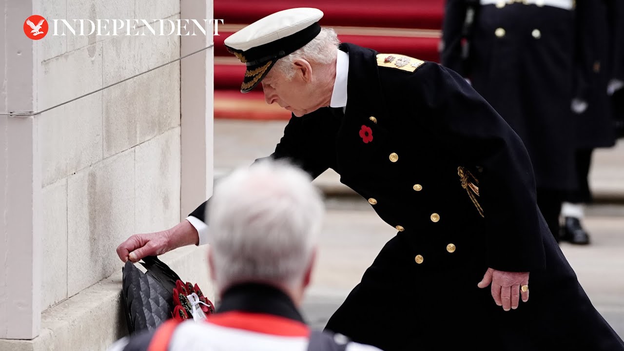 King Charles and Prince William lay wreaths at Remembrance Day Cenotaph ceremony