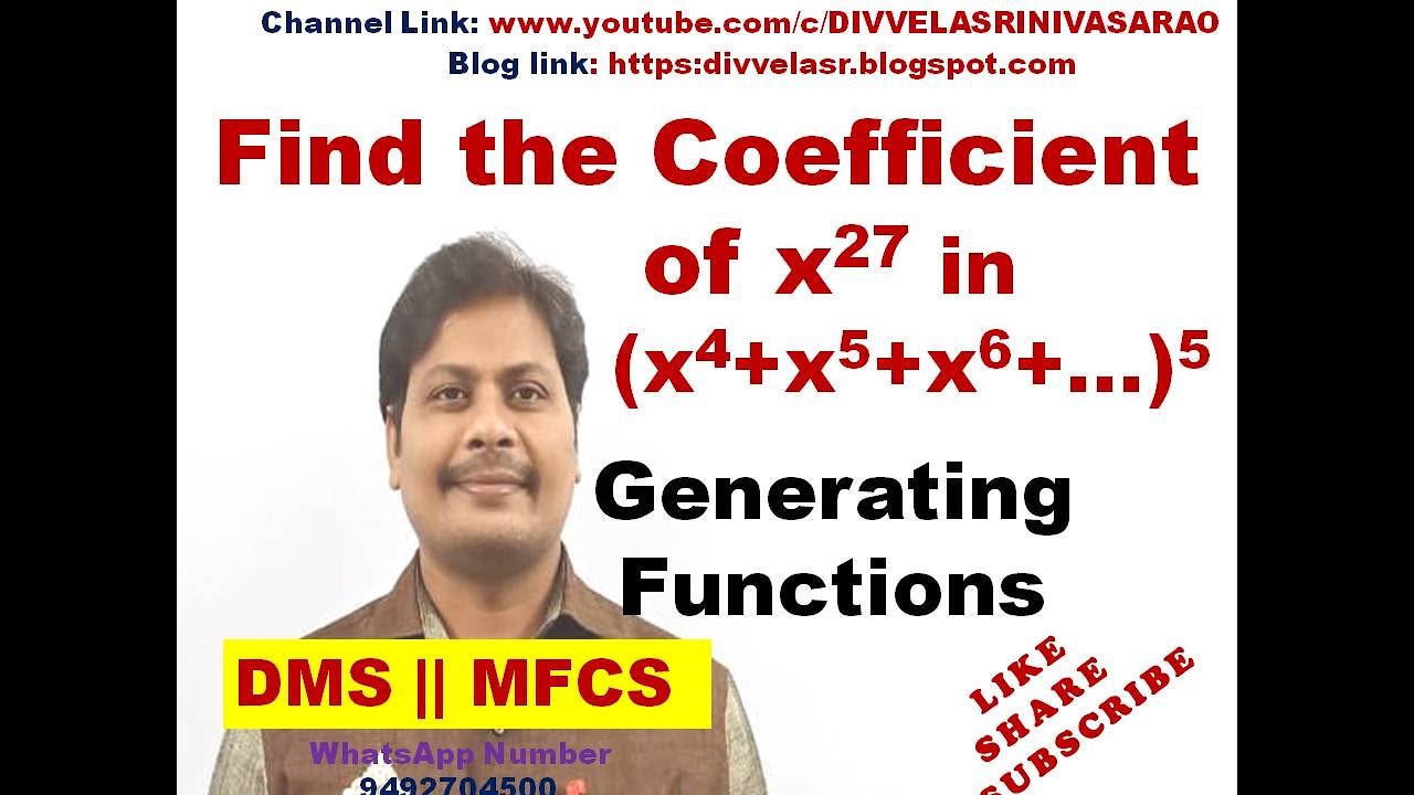 Find the Coefficient of x^27 in (x4+x5+x6+..)^5 || Generating Functions || Coefficient || DMS | MFCS