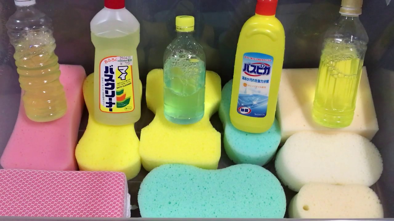 5 recycled bathcleaner citrus mix🍋🍊spongeASMR🧽お風呂の洗剤5種類 シトラスミックス！もこもこtime🍋🍊🧽🧼