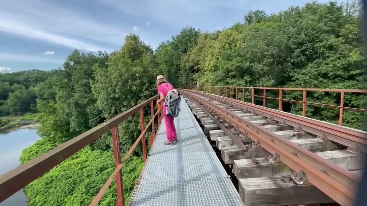 Film Wanderung im Muldental vom Schloß Rochsburg über die Eisenbahnstrecke, Tunnel, 2 Brücken, Bierg