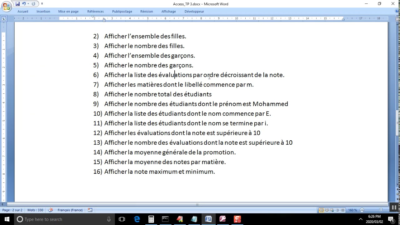 la gestion des notes  avec Access avec plusieurs Requete Exemples