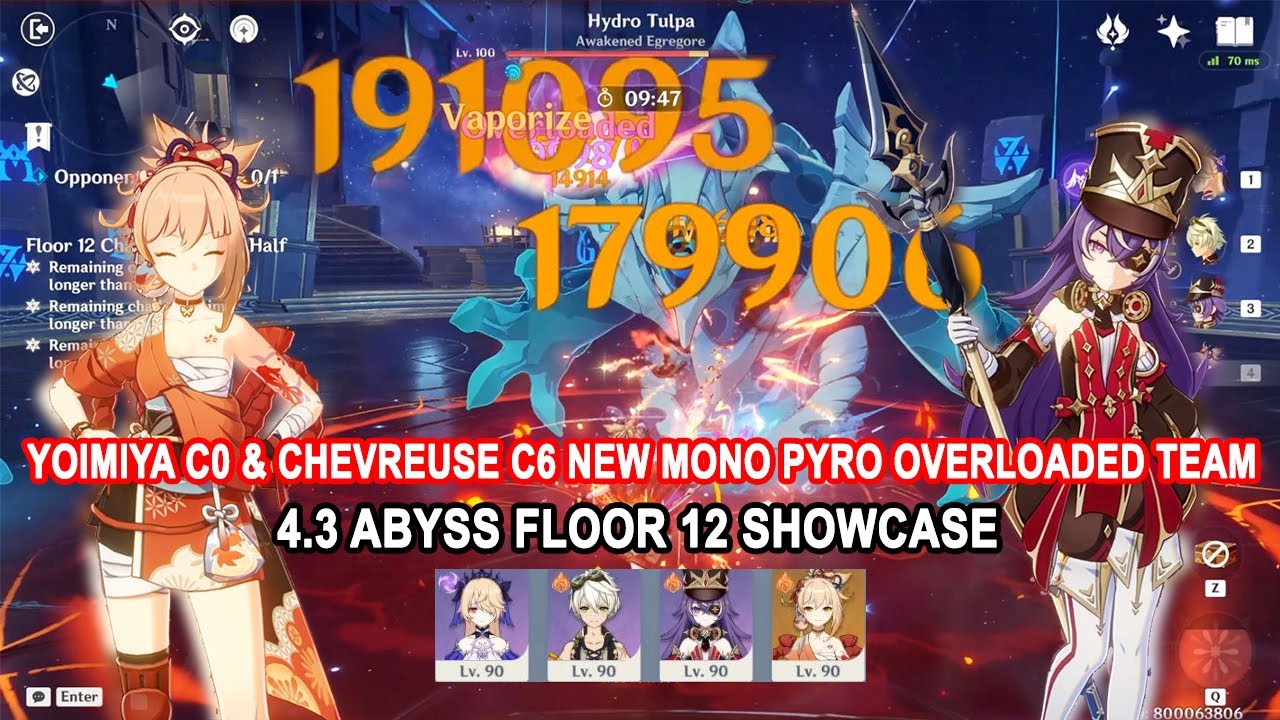 Yoimiya C0 & Chevreuse C6 New Mono Pyro Overloaded Team : 4.3 Abyss Floor 12 Showcase