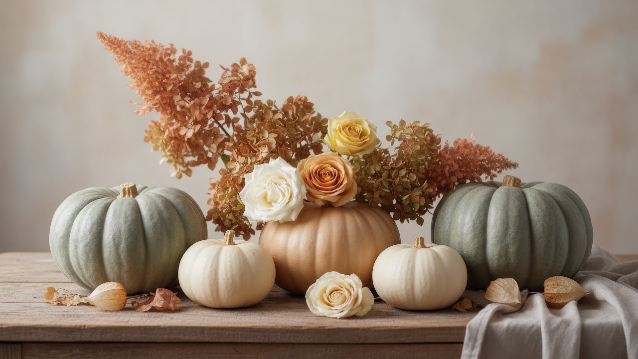 Samsung Frame TV Art - Muted Pumpkins, Roses & Dried Florals - Subtle Fall Vibes